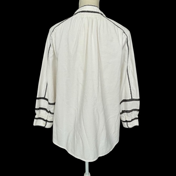 J. Jill Pure Jill Embroidered Peasant White Top Women’s Size M 3/4 Sleeves - Picture 5 of 9